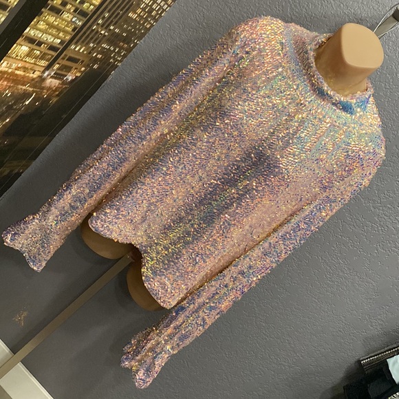 FREE PEOPLE - blouse: l/s w translucent sequins, lined, cowl draped rear - XL - Picture 16 of 16